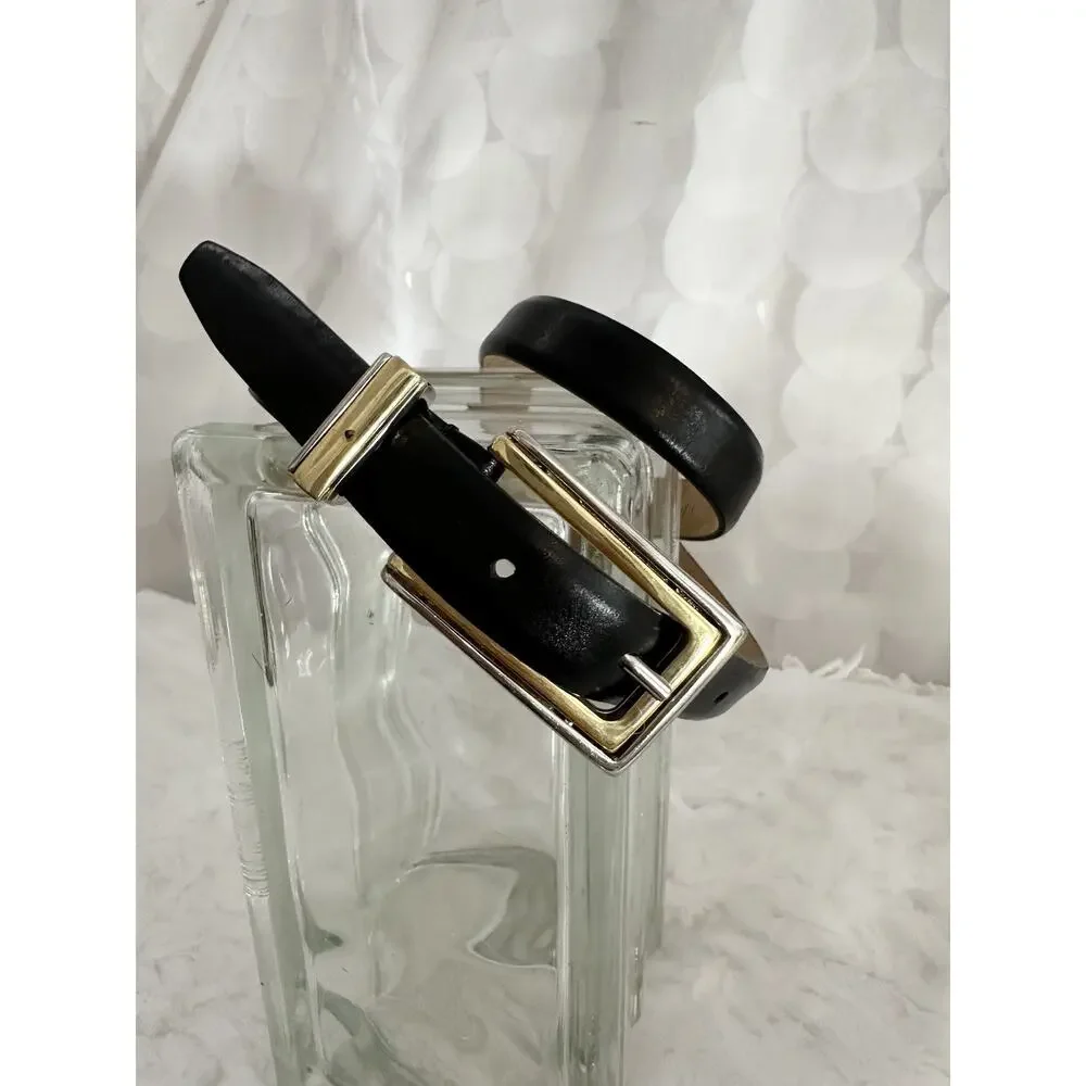 VTG Womens M Skinny Black Belt Genuine CALFSKIN Leather WMC MODERN Gold USA